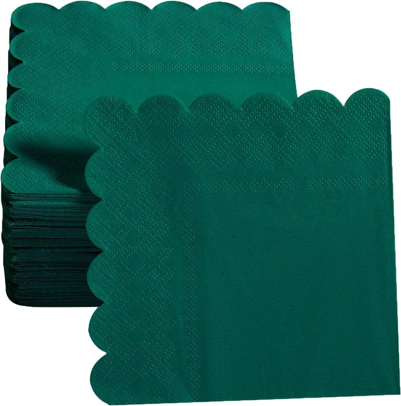 BEFORYOU 100 Pack Cocktail Napkin 2-Ply Scalloped Edged Dessert Napkins Folded 5 x 5 Inches Disposable Napkins for Dinner Wedding Birthday Party Bridal Anniversary Reception Event (Dark Green) - Image 4